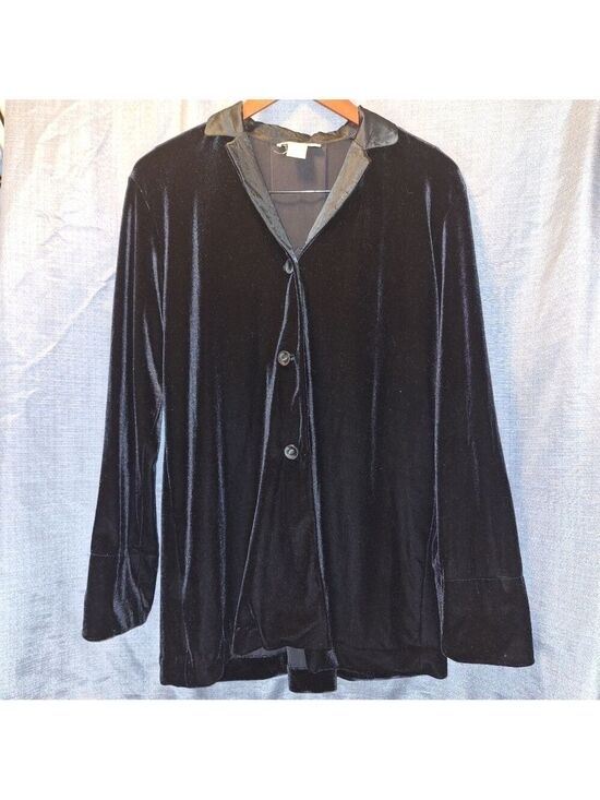 Doncaster Jackets & Blazers - Doncaster Black Crushed Velvet Two Button Vintage Blazer Jacket Large